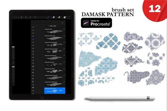 Elevating Digital Design with Mediterranean Damask Pattern Brushes for Procreate